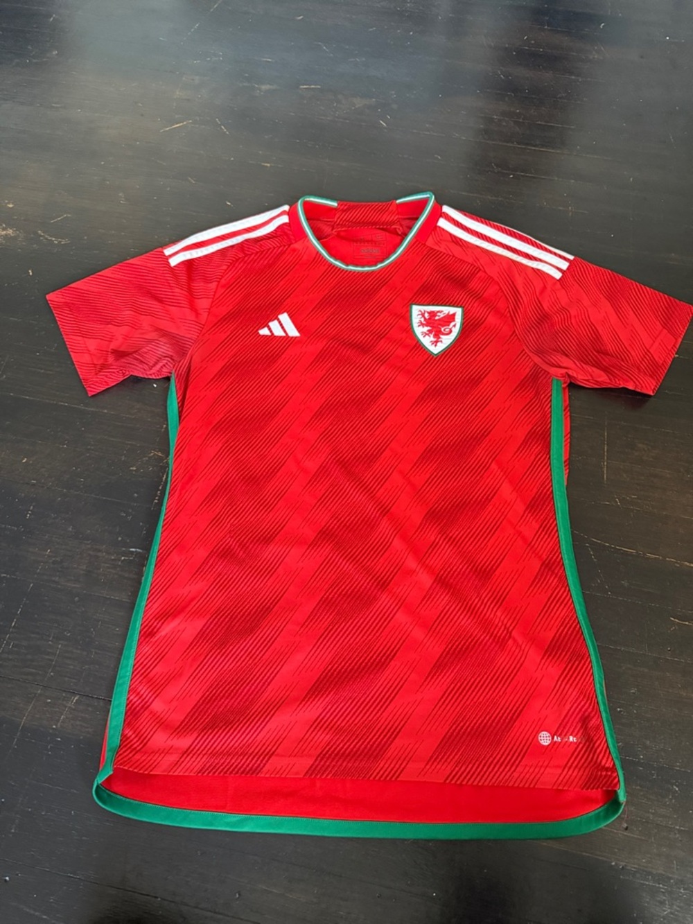 Adidas Red Wales Slim Fit Football Jersey with Green Trim